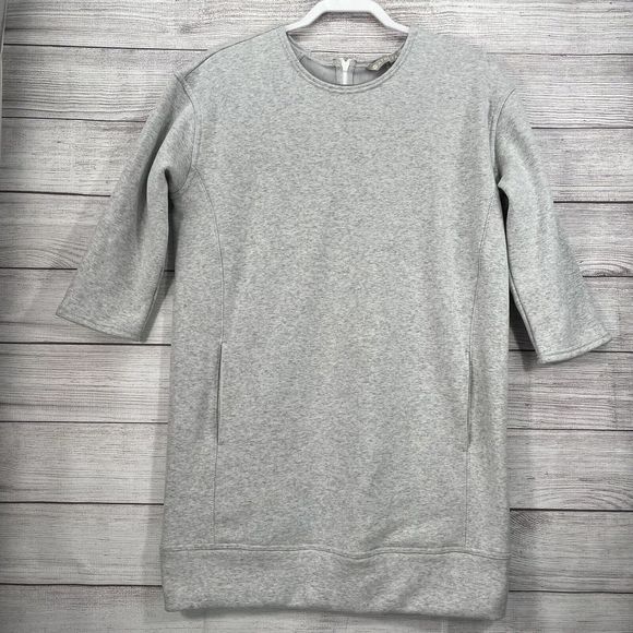Athleta Cozy Karma Back Zip Sweatshirt‎ Dress Stretch Grey Petite Sz M - Picture 1 of 10